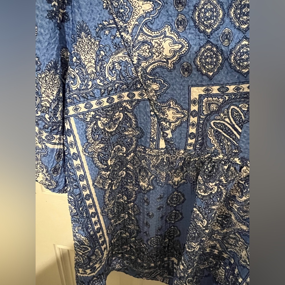 NWT! Loft Blue Bandana Paisley Balloon Sleeve Textured Blouse Size XXL Women’s - Picture 11 of 13